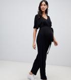 Asos Design Maternity Belted Jumpsuit With Kimono Sleeve-black