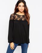 Asos Oversized Top With Lace Panel - Black