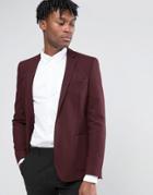 Asos Skinny Blazer In Burgundy Wool Mix - Red