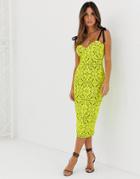 Asos Design Bonded Geometric Lace Midi Dress-green