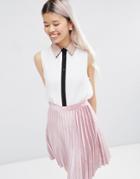 Asos Sleeveless Blouse With Embellished Collar & Contrast Placket - White
