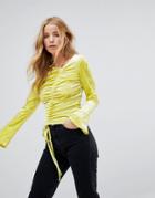 Miss Selfridge Ruched Velvet Top - Yellow