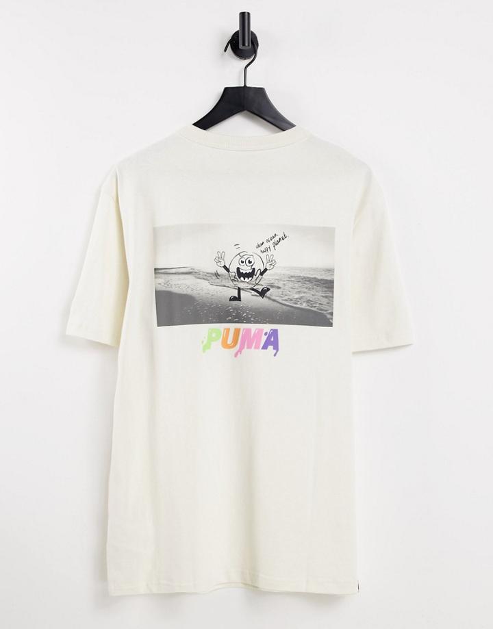Puma Downtown T-shirt In Off White With Multi Colored Graphic Logo
