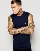 Asos Extreme Fitted Fit Sleeveless T-shirt With Chest Embroidery With Stretch - Navy