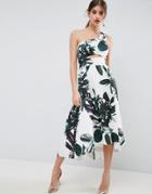 Asos Palm Print One Shoulder Scuba Dip Back Prom Dress - Multi