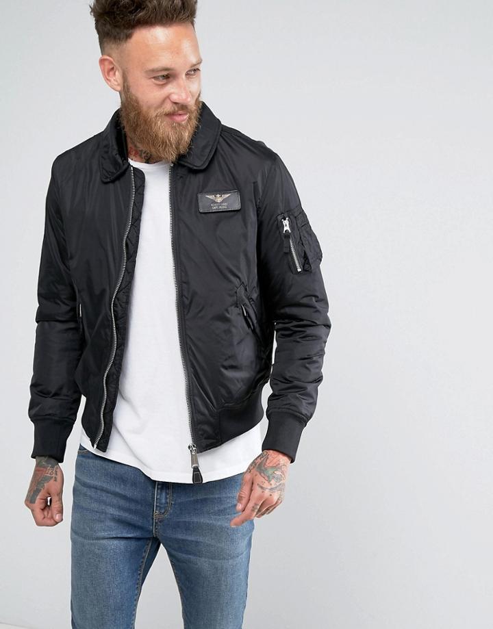 Schott Bomber Jacket With Badge - Black