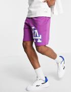Asos Design Oversized Shorts In Purple With La City Print - Part Of A Set