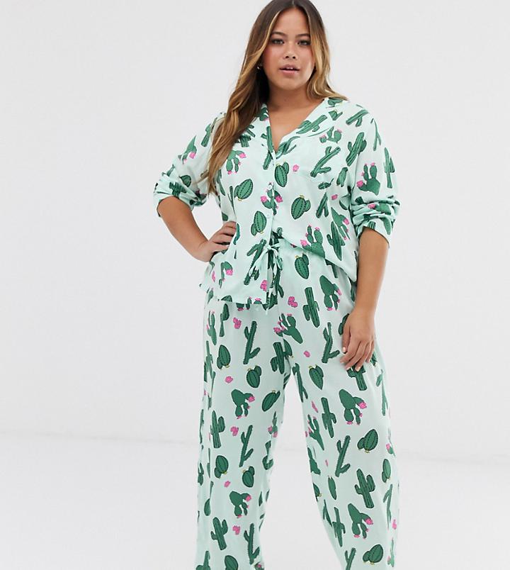 Asos Design Curve Exclusive Mix & Match Cactus Pants In 100% Modal-multi