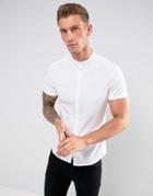 Asos Skinny Shirt In White With Grandad Collar In Short Sleeve - White