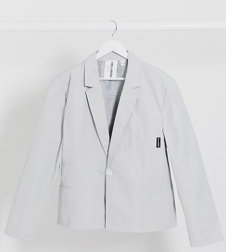 Collusion Nylon Boxy Blazer With Zip Pocket In Grey