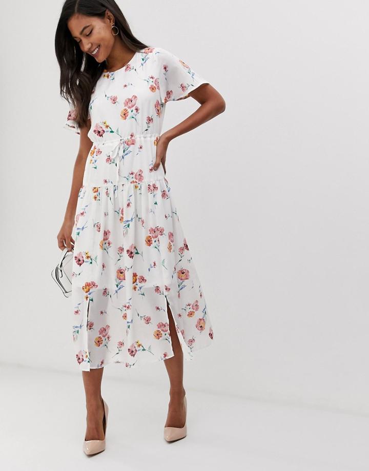 Fashion Union Drop Hem Midi Dress In Floral-white