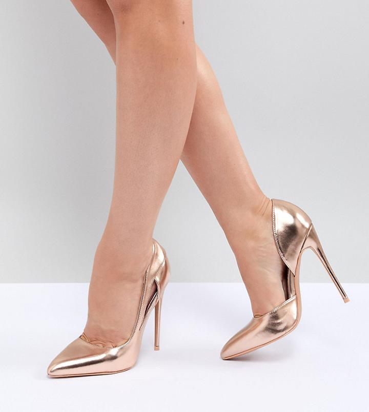 Lost Ink Wide Fit Rose Gold Pumps - Gold