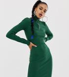 Collusion Zip Through Bodycon Dress-green