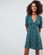 Asos Design Button Through Mini Skater Dress With Pockets In Floral Print - Multi