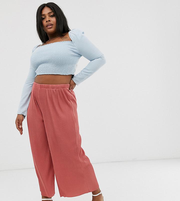 Asos Design Curve Plisse Culotte Pants-pink