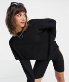 Asos Design Tracksuit Oversized Sweatshirt / Ribbed Legging Short In Black