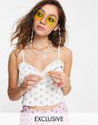 Reclaimed Vintage Inspired Cami With Tie Up Detail And Lace Trim In Floral Print-white