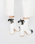 Daisy Street Toecap Tie Back Heeled Ankle Boots - White