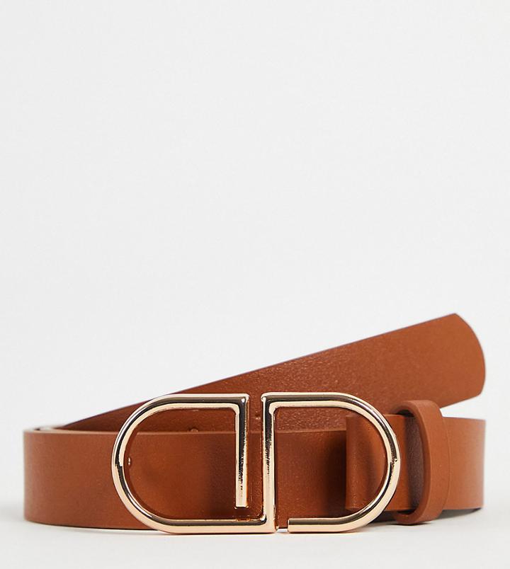 Asos Design Curve Monogram Buckle Waist And Hip Belt In Tan-brown