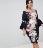 Coast Plus Callie Scuba Printed Dress With Fluted Sleeve - Multi