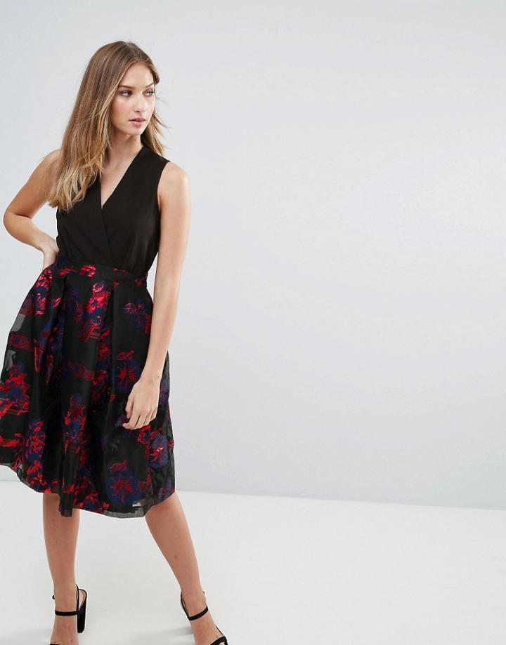 Closet Contrast V-neck Floral Metallic Dress - Multi