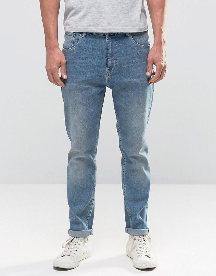 Asos Slim Tapered Jeans In Vintage Wash Mid Blue - Mid Blue