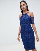 Vesper Lace Pencil Dress With Short Sleeve - Blue