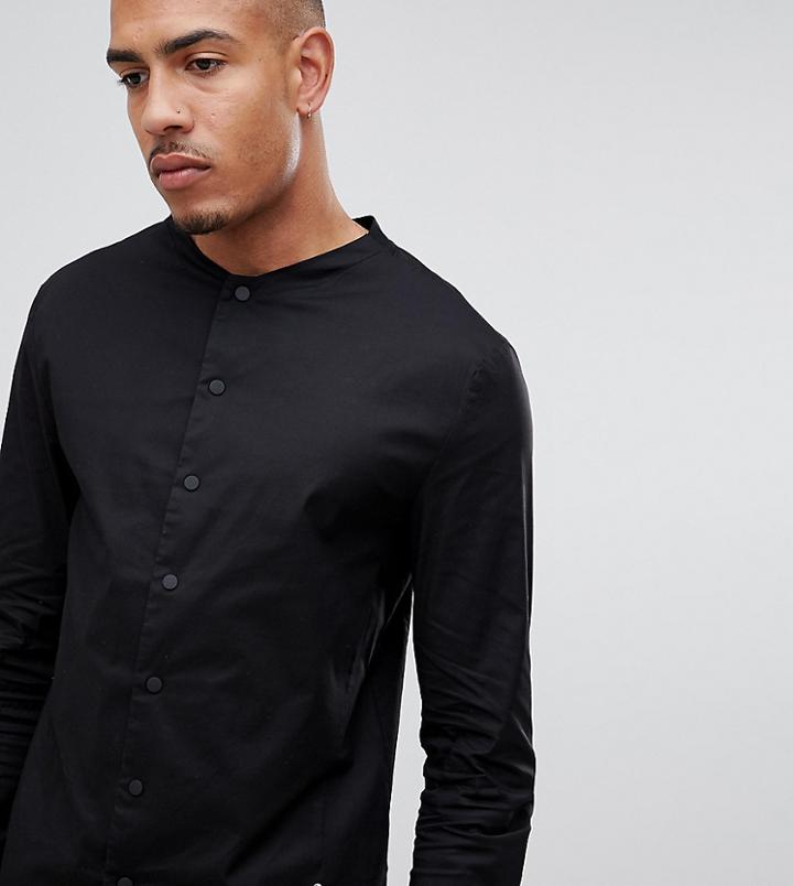 Religion Tall Slim Fit Smart Shirt In Black With Grandad Neck - Black