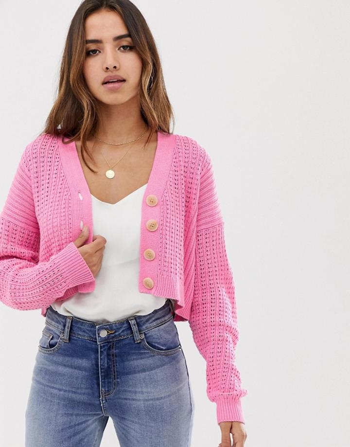 Asos Design Stitch Detail Cardigan With Buttons-green