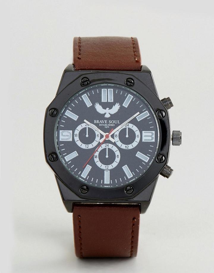 Brave Soul Hexagonal Watch With Dials - Brown