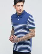 Fred Perry Polo Shirt With Stripe In Medieval Blue In Regular Fit - Blue
