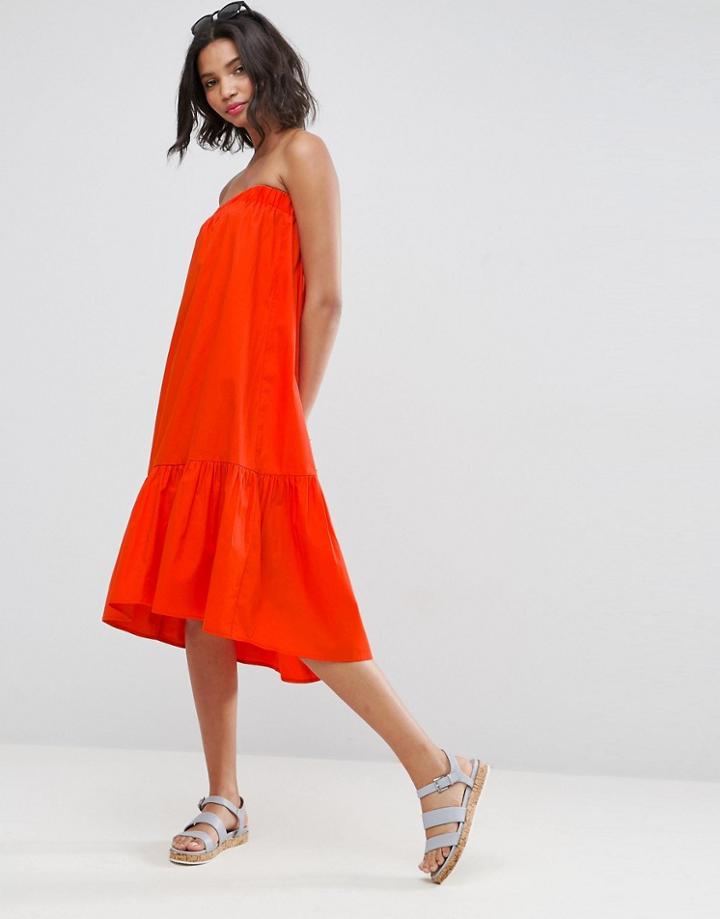 Asos Bandeau Cotton Dress - Red