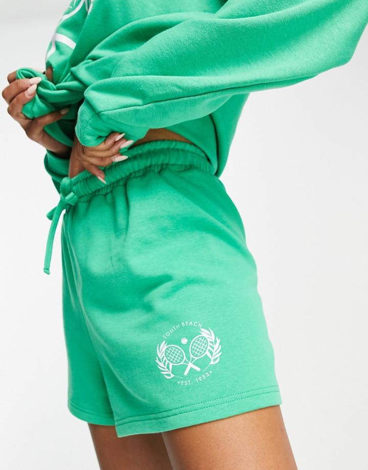 South Beach Tennis Logo Jersey Shorts In Green
