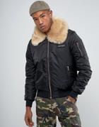 Night Addict Ma1 Faux Fur Collar Jacket With Rose Gold Color Zips - Black