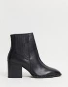 Asos Design Restless Leather Block Heel Boots In Black
