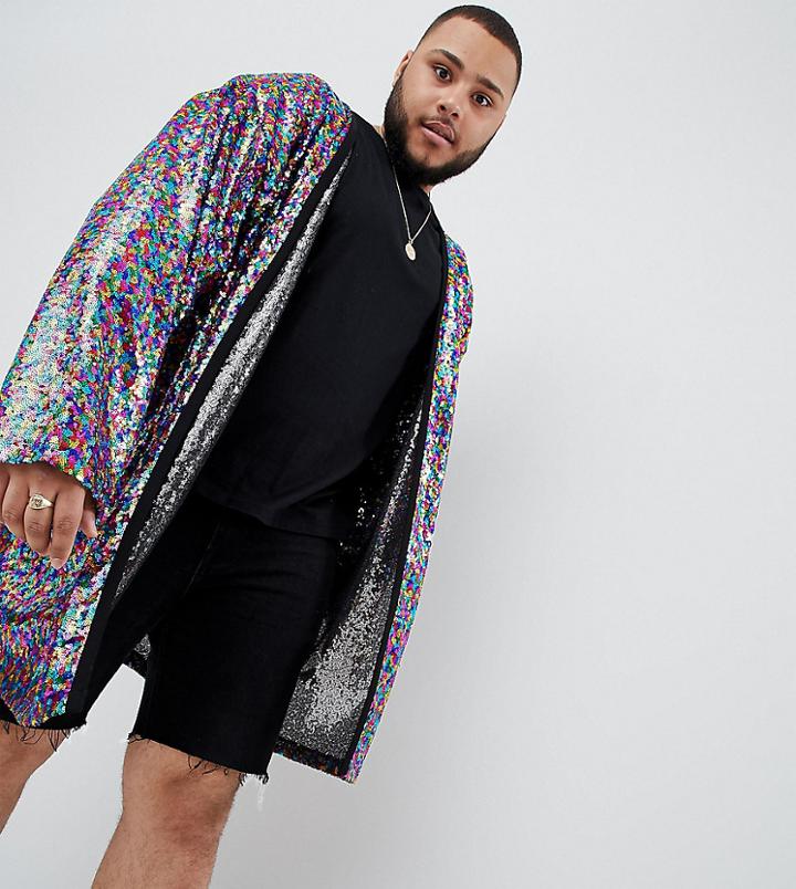 Asos Design Plus Festival Oversized Duster Jacket In Multi Colored Sequins - Multi