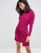 Asos Batwing Mini Dress With Wrap Skirt - Purple