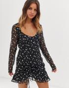 The East Order Mimi Long Sleeve Mini Dress In Floral Print - Navy
