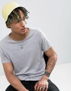 Asos Distressed Bucket Hat In Yellow With Embroidery - Yellow