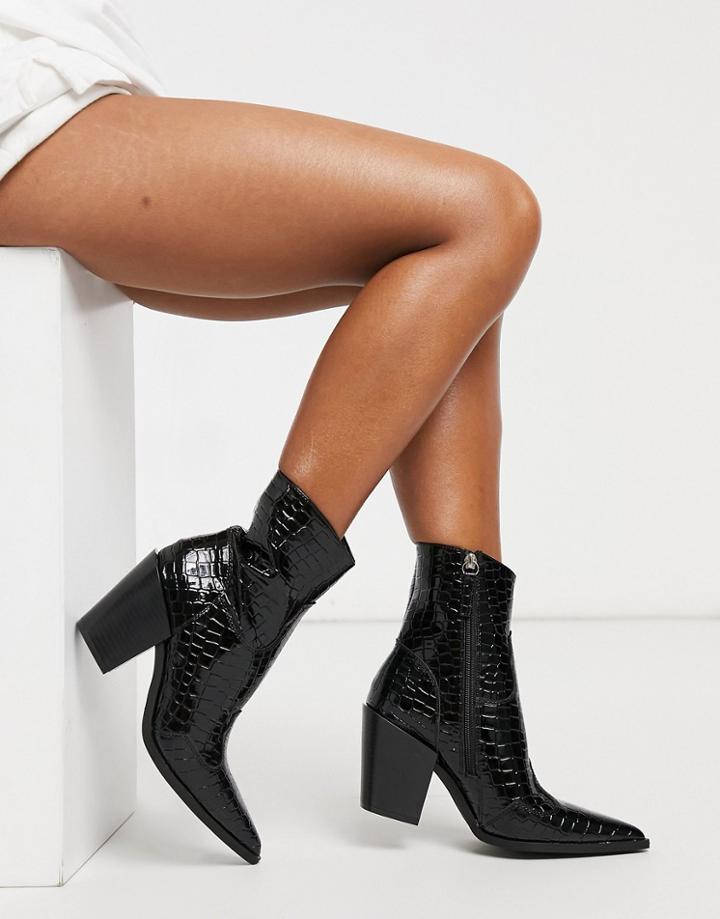 Truffle Collection Pointed Heeled Western Boots In Black Croc
