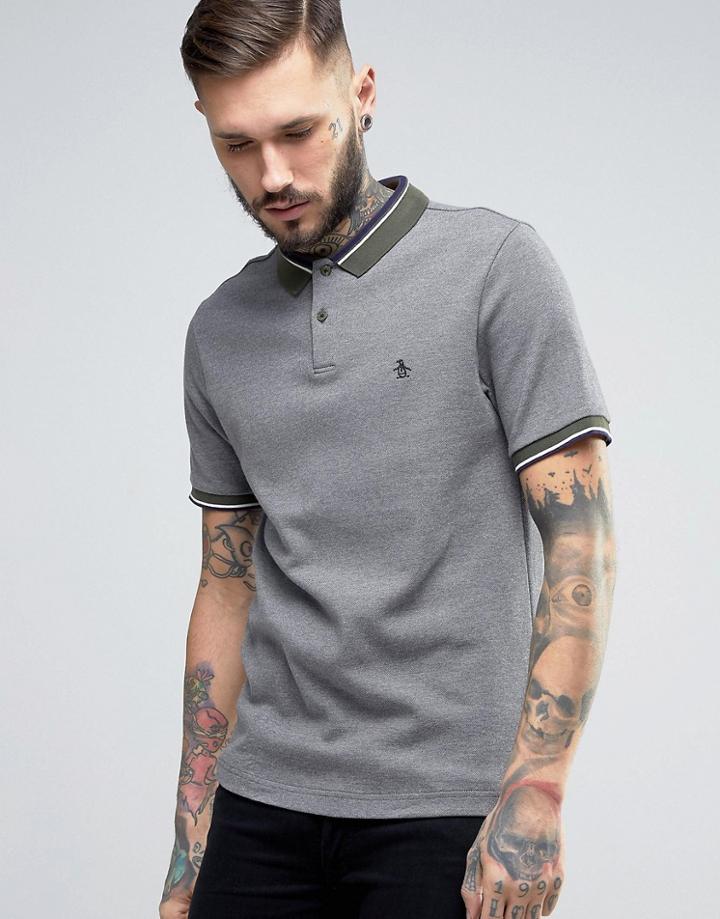 Original Penguin Pique Polo Birdseye Contrast Collar Slim Fit In Green - Green