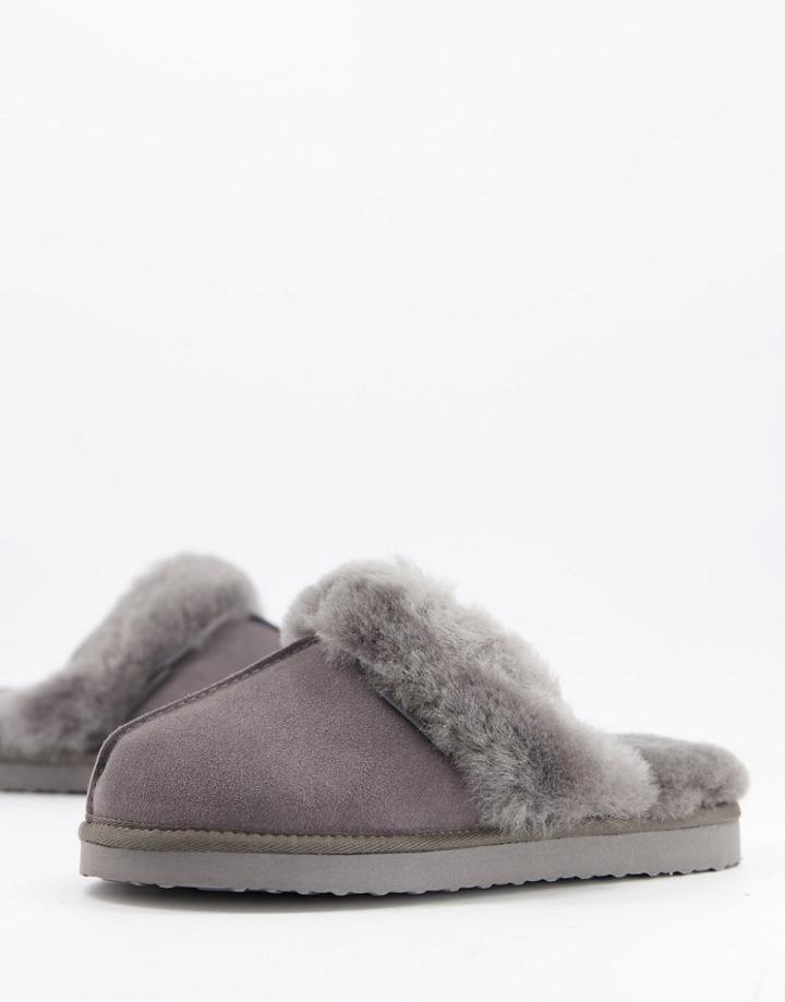 Redfoot Sheepskin Mule Slippers In Gray-grey