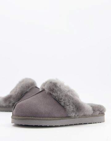 Redfoot Sheepskin Mule Slippers In Gray-grey