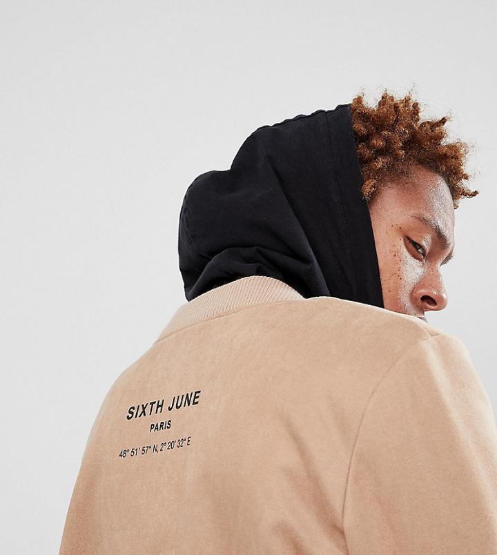 Sixth June Logo Bomber In Stone Faux Suede Exclusive To Asos - Stone