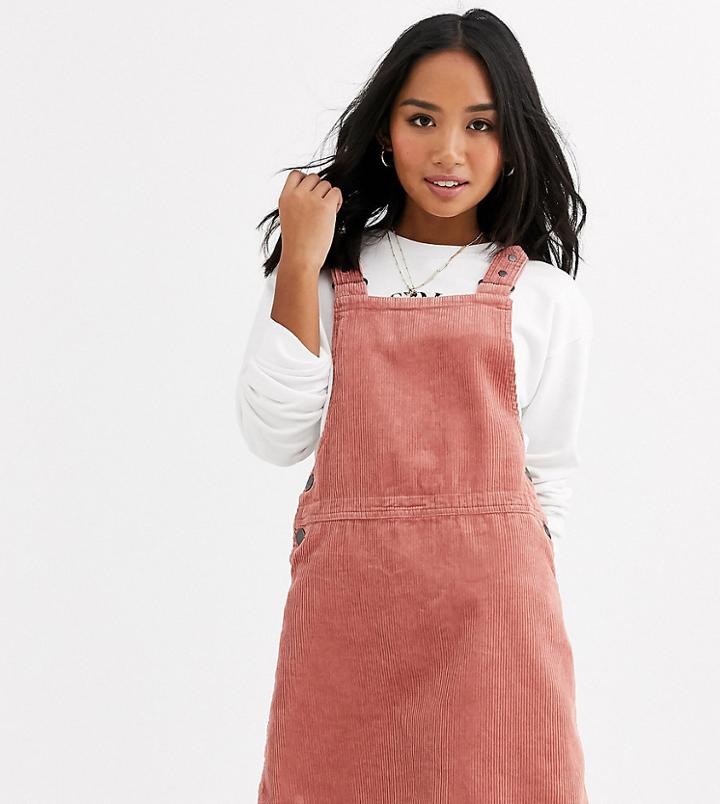 New Look Petite Denim Pinny Dress In Pink