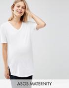 Asos Maternity Slouchy T-shirt In Rib With V-neck - White