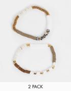 Designb 2 Pack Beaded Bracelets In Tan-brown