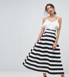 Asos Tall High Waisted Scuba Midaxi Prom Skirt In Stripe - Black