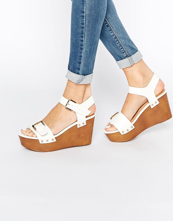 Miss Kg Pedro Buckle Flatform Wedges - White Synthetic