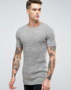 Asos Longline Ribbed Knitted T-shirt In Muscle Fit - Green